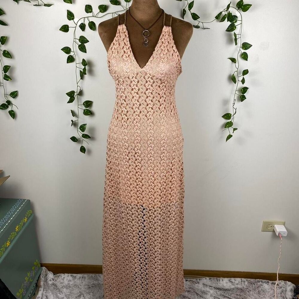 Staring at Stars UO Peachy crochet maxi dress halter knitwear boho chic earthy